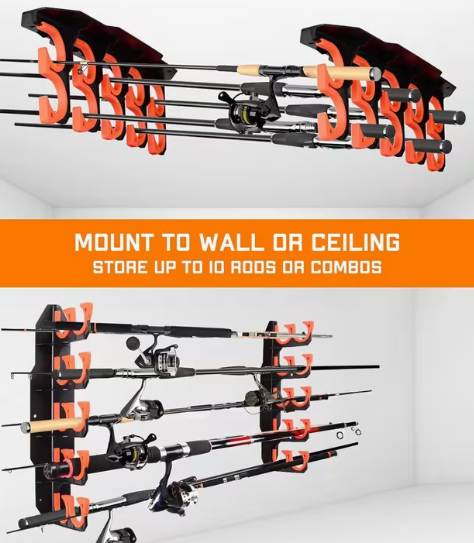 Porta Canne da Parete o Soffitto - 10 Posti con Supporti
