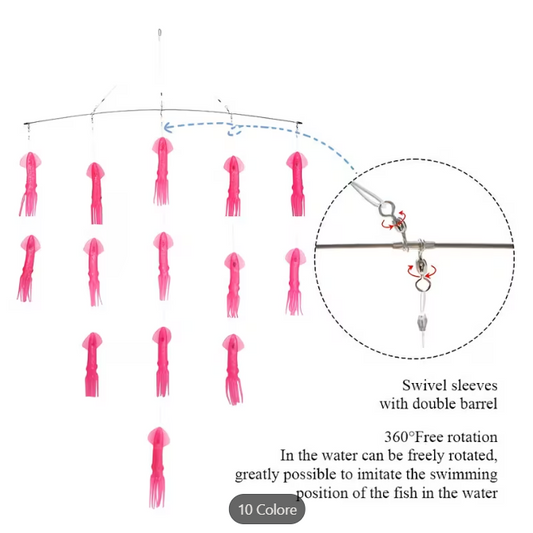 Teaser Richiamo per Traina d'Altura - 14 Artificiali con Barra e Girelle in Acciaio Inox