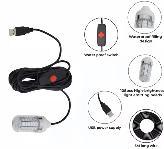 Luce Subacquea LED VERDE OTTIMA PER TOTANI E CALAMARI USB 5M