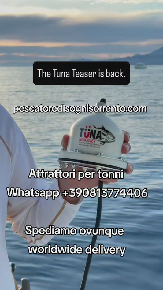 Attrattore per tonni arriva 2 miglia di distanza con le sue vibrazioni imita le catene di un peschereccio e i tonni corrono a mangiare, basta collegarlo alla corrente e lavora autonomamente