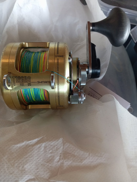 Shimano tiagra 12 lb doppia velocità meccanica perfetta piccoli graffi 500 metri di trecciato nuovo incluso